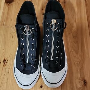 DKNY Black Canvas Sneakers with Silver Zipper